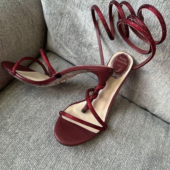 Rene Caovilla Shoes - Rene Caovilla Burgundy Red Strappy Crystal Wrap Sandals